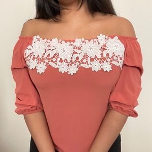 Papaya Dusk Rose Off the Shoulder Top